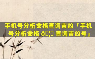 手机号分析命格查询吉凶「手机号分析命格 🦄 查询吉凶号」